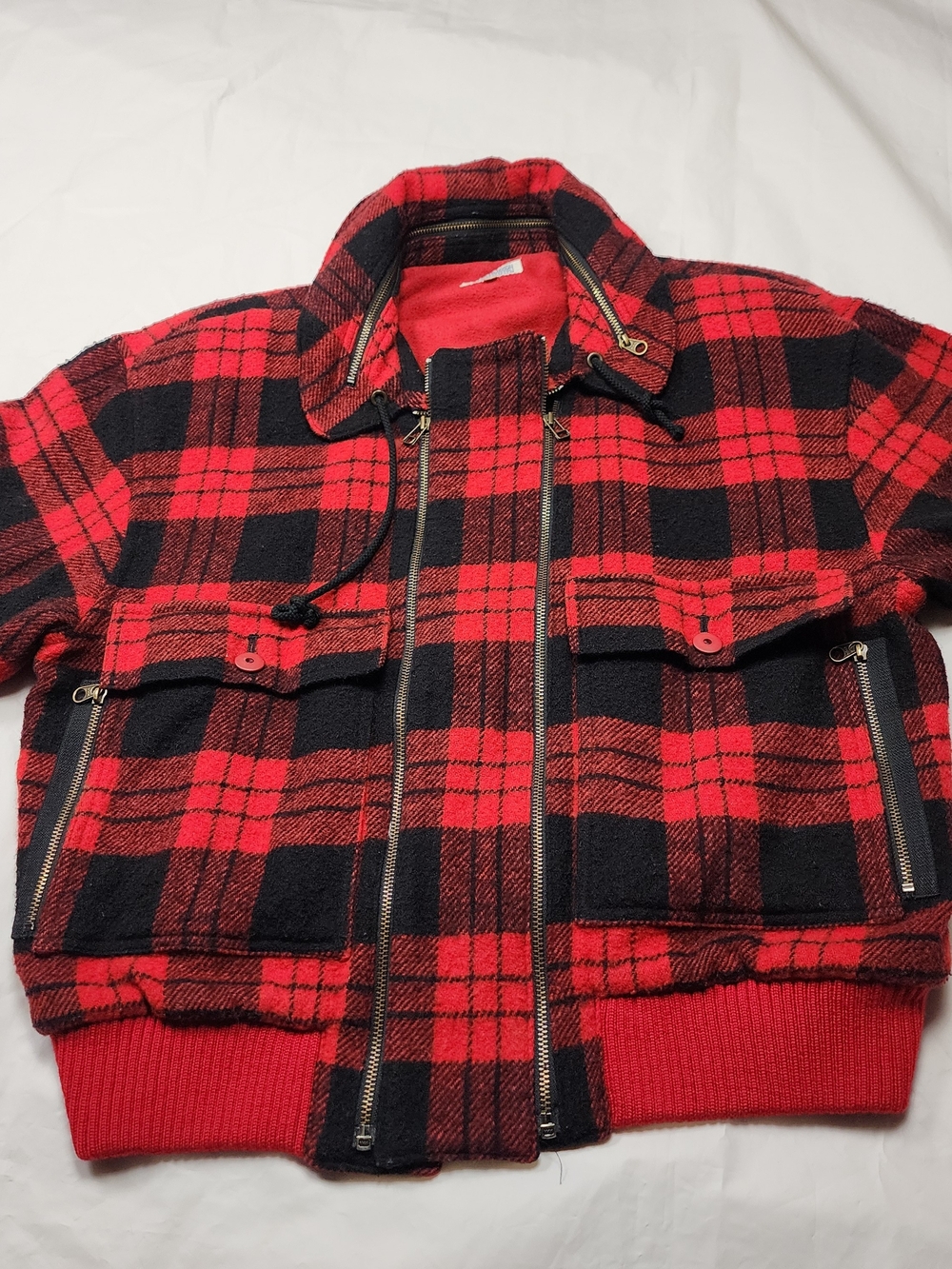 VTG LOB HOUSE BE FREE WITH RULE Men's Red & Black Plaid Bomber Jacket